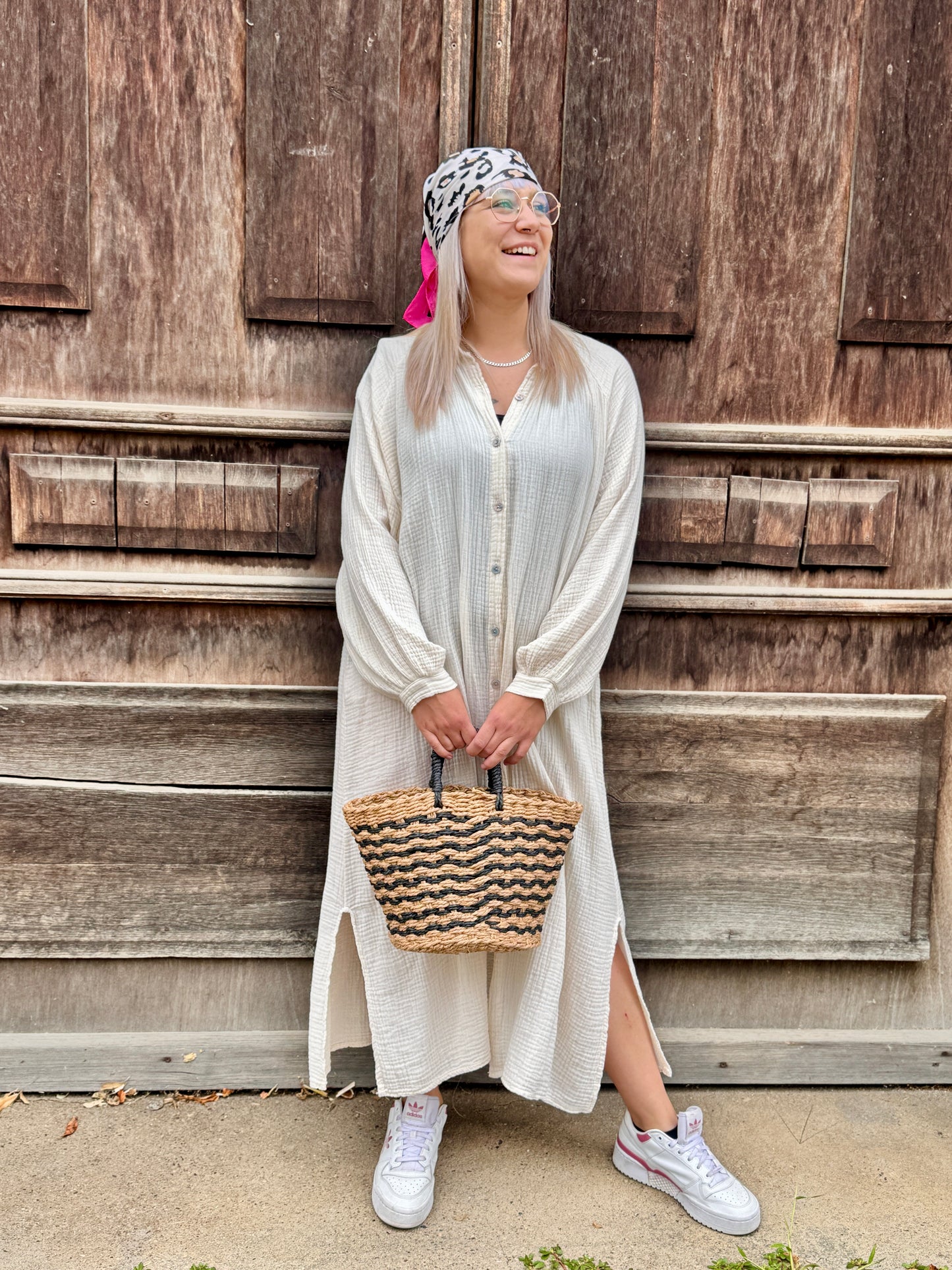Maxikleid aus Musselin - beige
