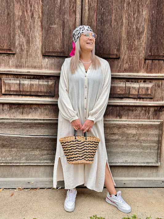 Maxikleid aus Musselin - beige