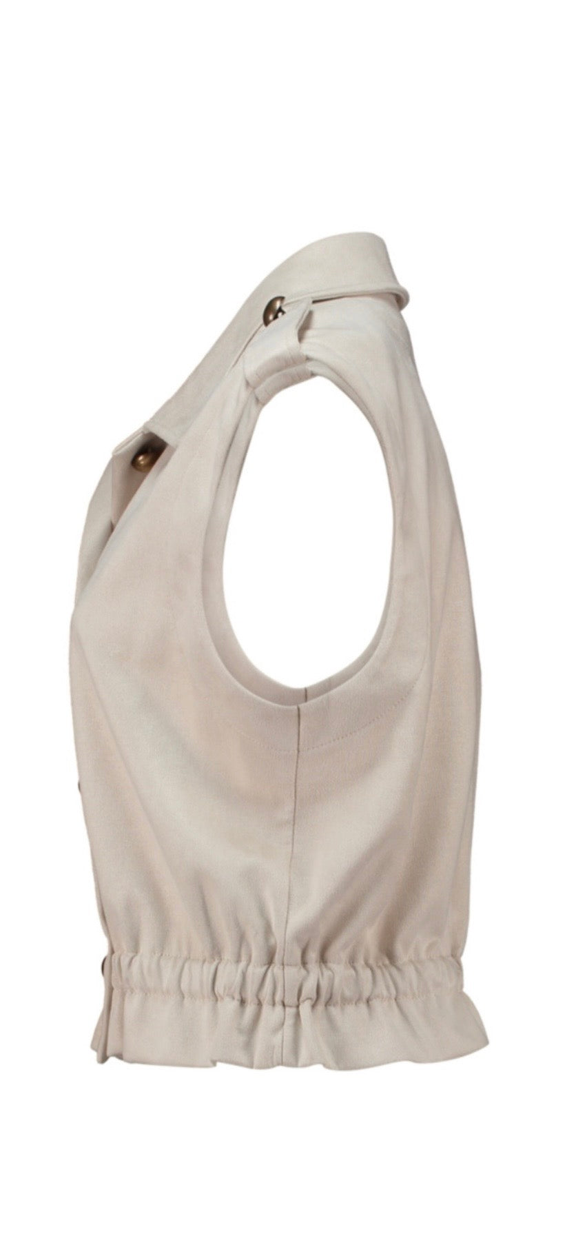 Beige Cropped Weste mit Knöpfen – Damen Utility Vest mit Taillierung