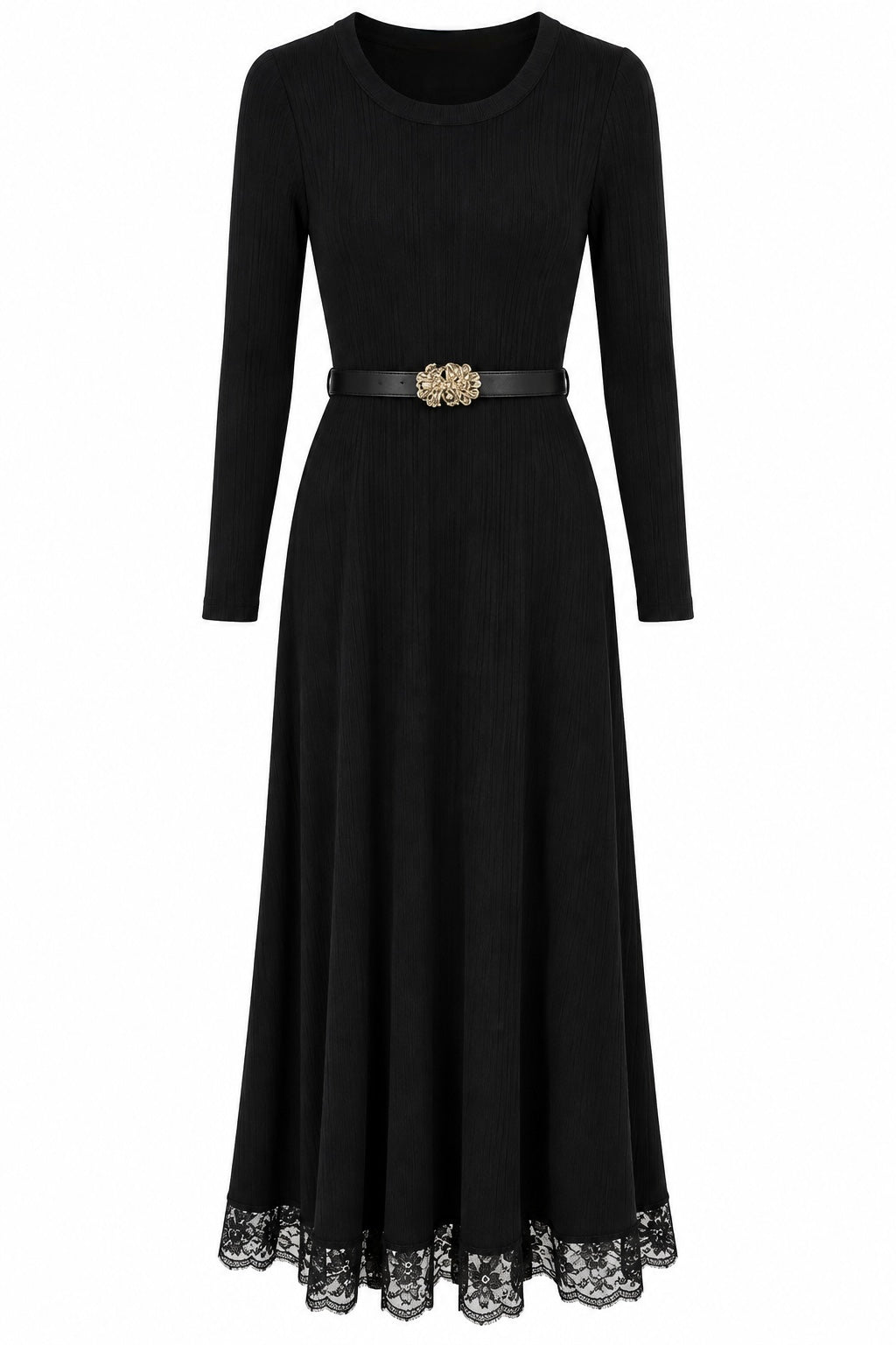 Langes Strickkleid mit Taillengürtel