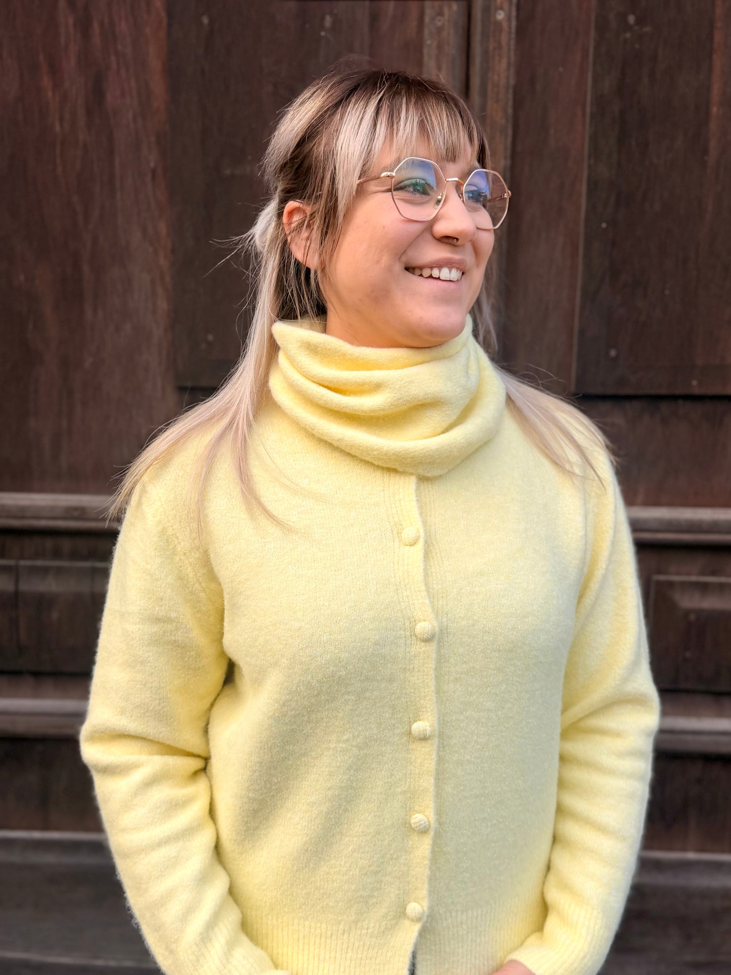 Cardigan mit Dreiecksschal – Damen Strickjacke One Size (S–L)