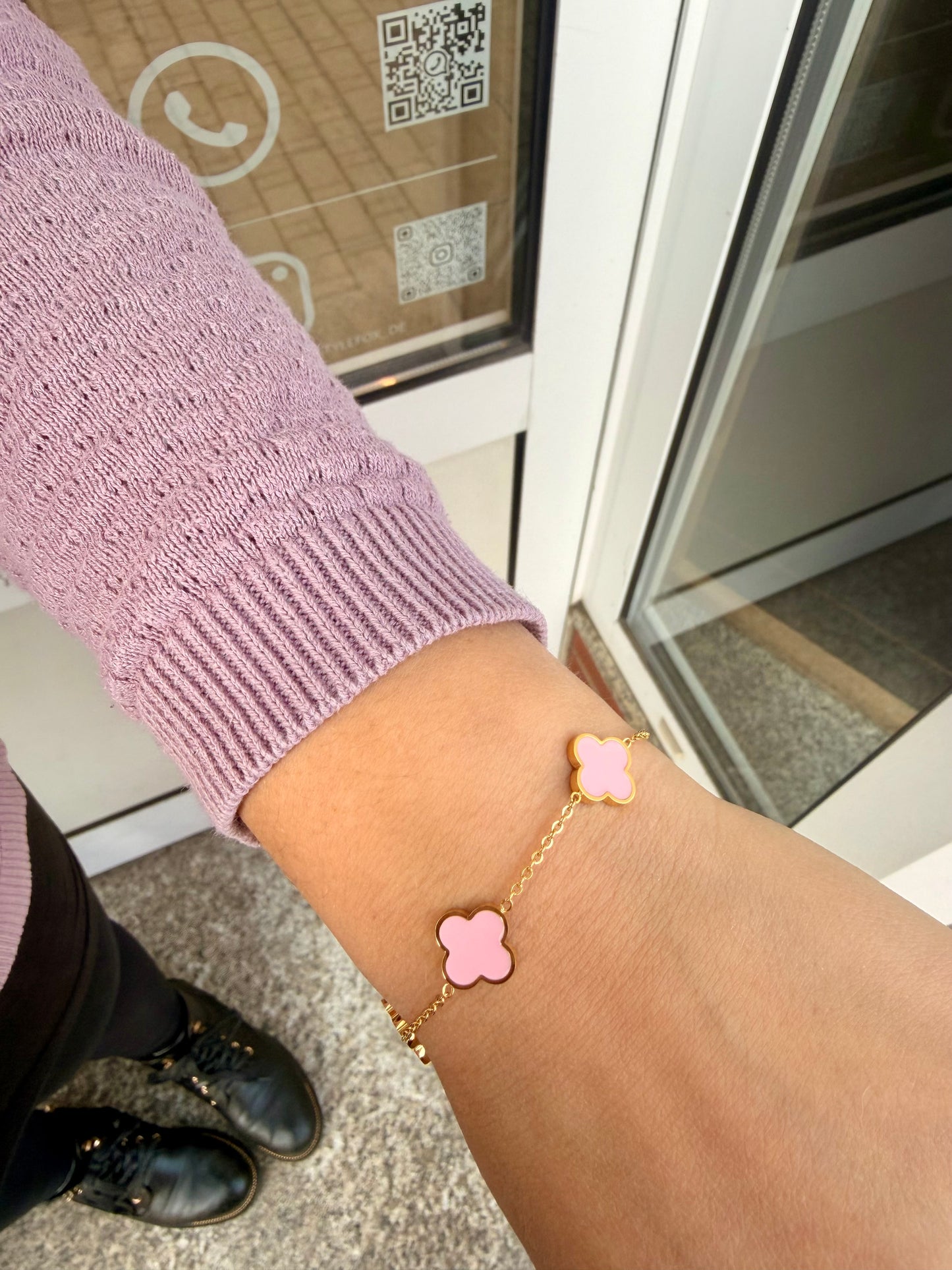 Pink Clover Armband | 18K vergoldet