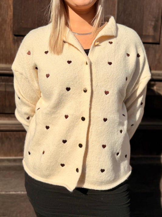 Heart Knit Cardigan – Cream Love
