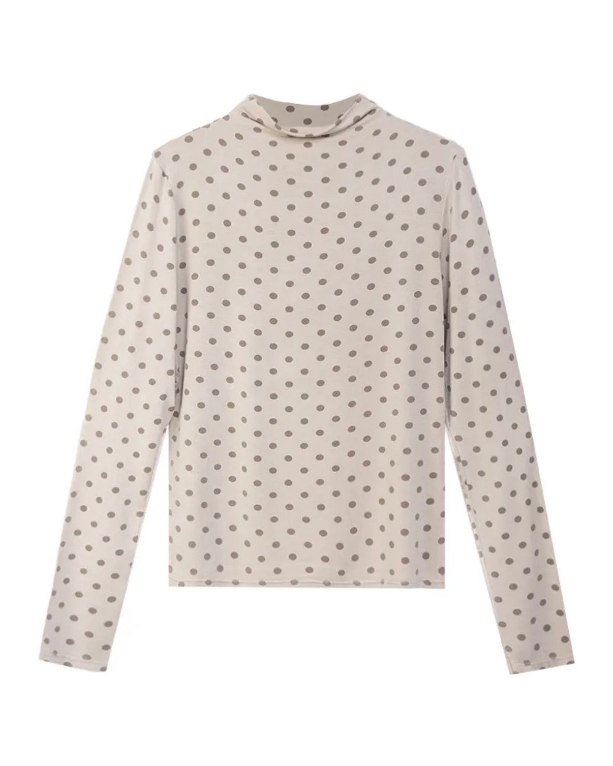 Pünktchen Longsleeve Damen – Stretch Rollkragen Shirt | Polka Dot Basic Top in 3 Farben