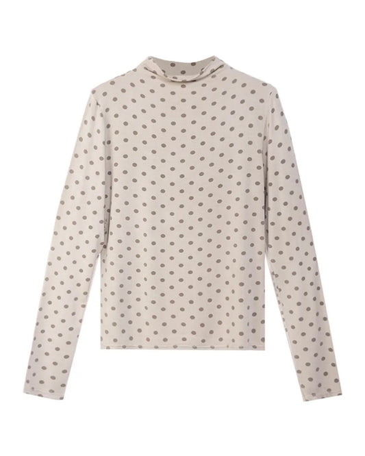 Pünktchen Longsleeve Damen – Stretch Rollkragen Shirt | Polka Dot Basic Top in 3 Farben