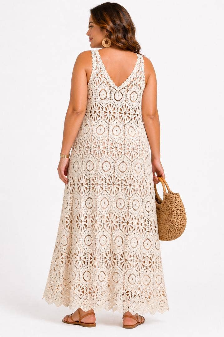 Langes Boho‑Häkelkleid 28034