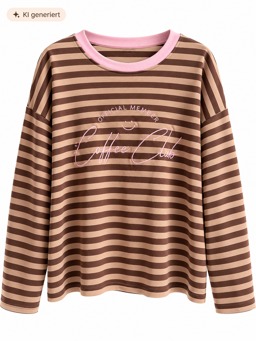 Coffee Club Longsleeve – Gestreiftes Damenshirt in Braun & Beige mit rosa Details