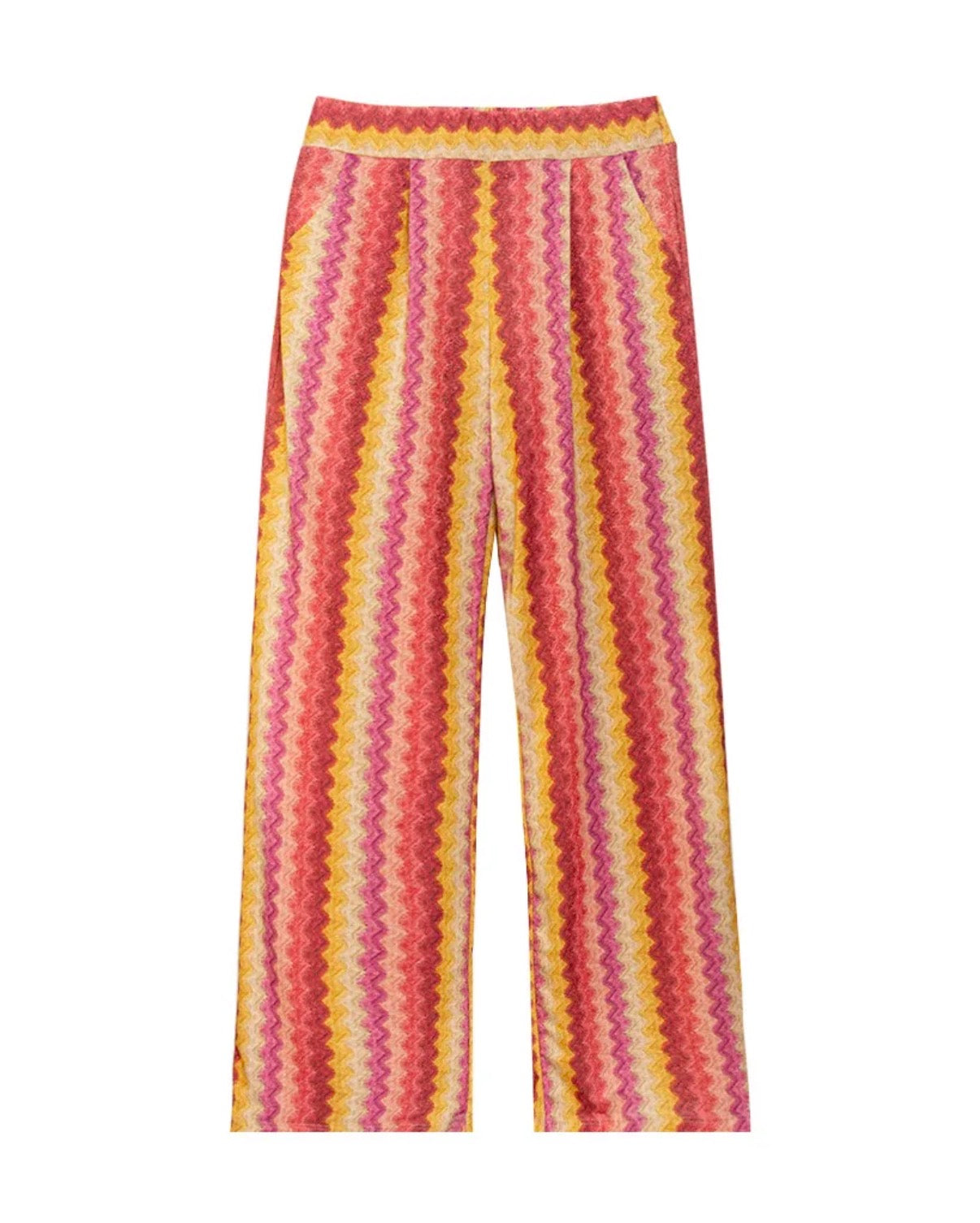 Boho Wide Leg Hose Damen – Retro Wellenmuster Sommerhose | High Waist