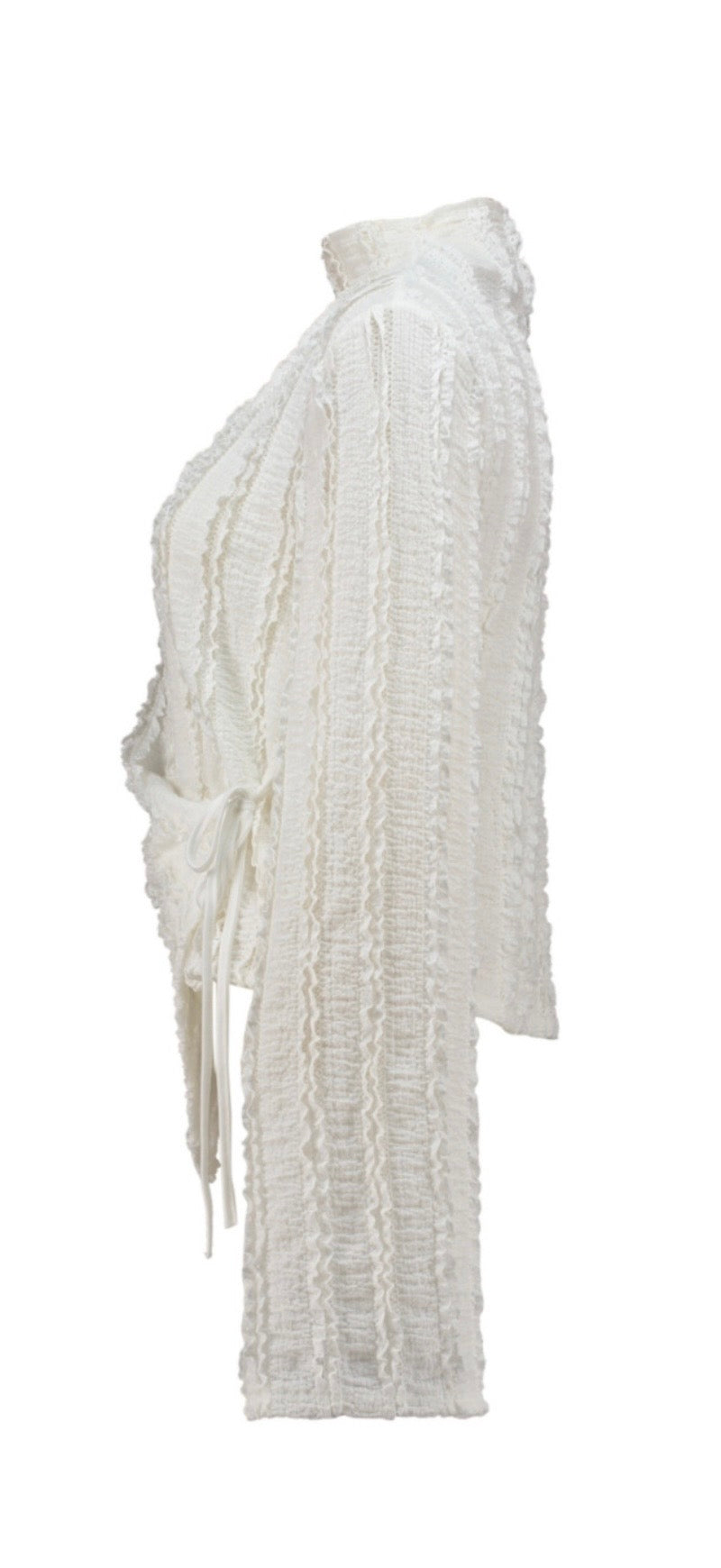 Strukturiertes Langarm-Top mit Wickeldetail