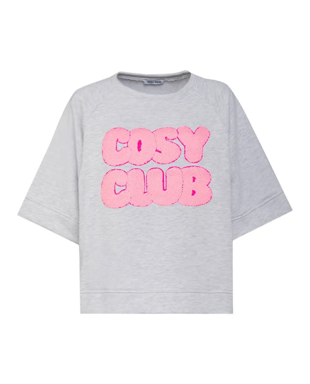 Oversized Sweatshirt „COSY CLUB“ – Grau mit pinker 3D-Stickerei