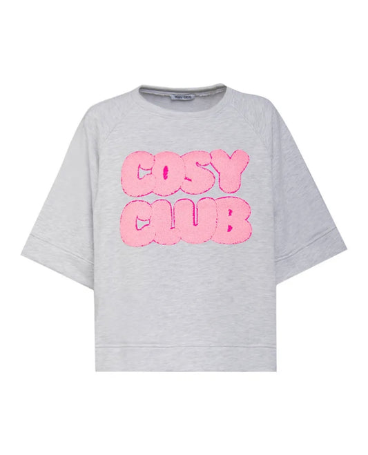 Oversized Sweatshirt „COSY CLUB“ – Grau mit pinker 3D-Stickerei