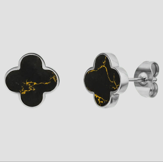 Black-Gold Clover Ohrstecker