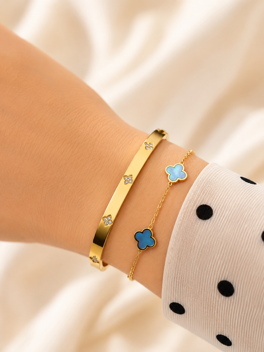 Clover Stone Armreif | 18K vergoldet