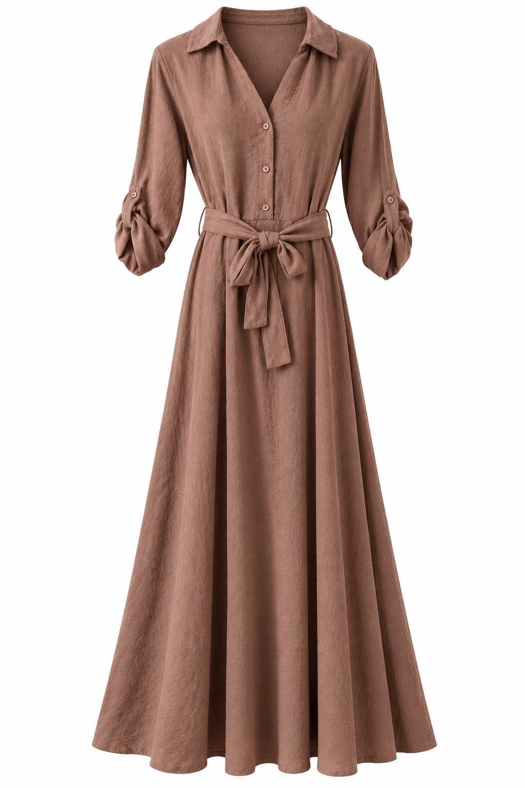 Maxikleid in Mokka-Braun mit Bindegürtel