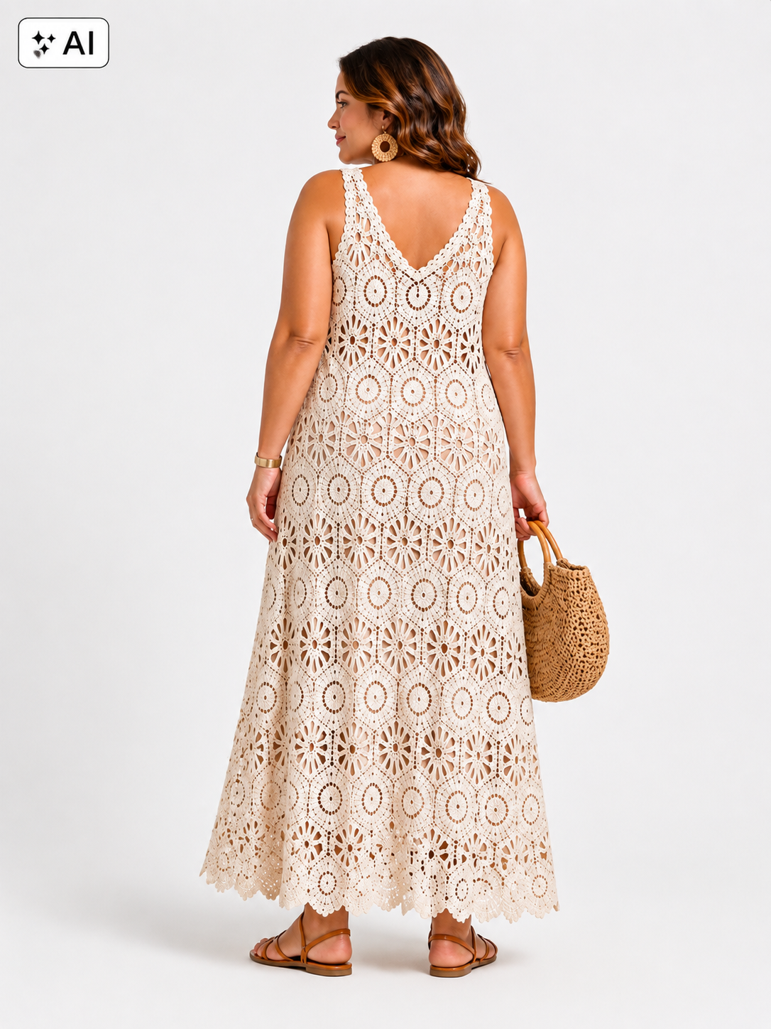 Langes Curvy-Boho‑Häkelkleid