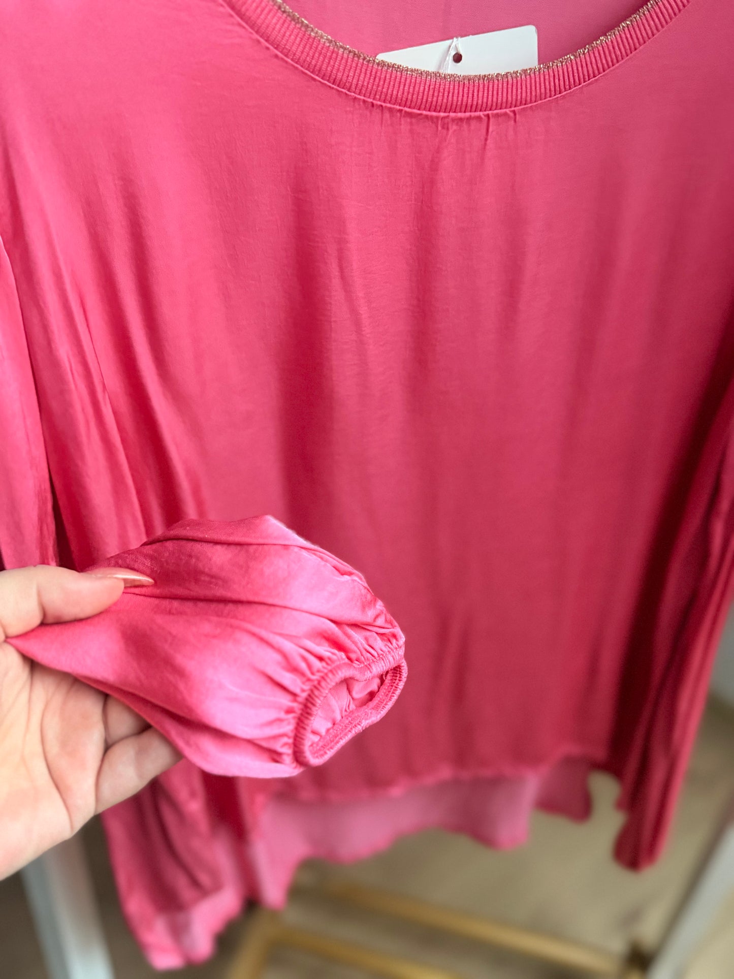 Feines Longsleeve aus Viskose mit Glanzbündchen – Made in Italy | Pink
