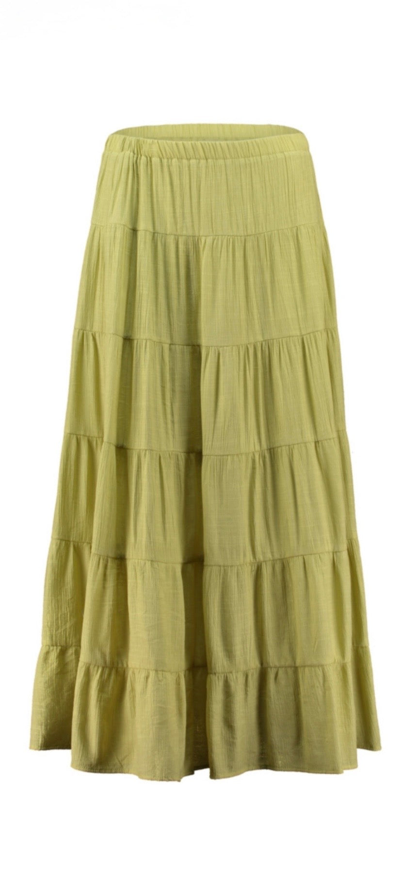 Boho Maxirock in Olivgrün – Stufenrock mit elastischem Bund | Damen Sommerrock