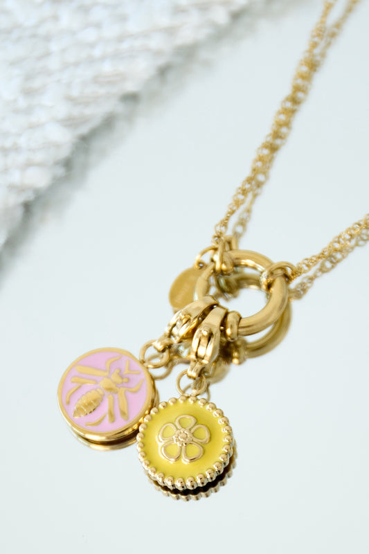 Edelstahl Schmuck Charme Blume - gelb