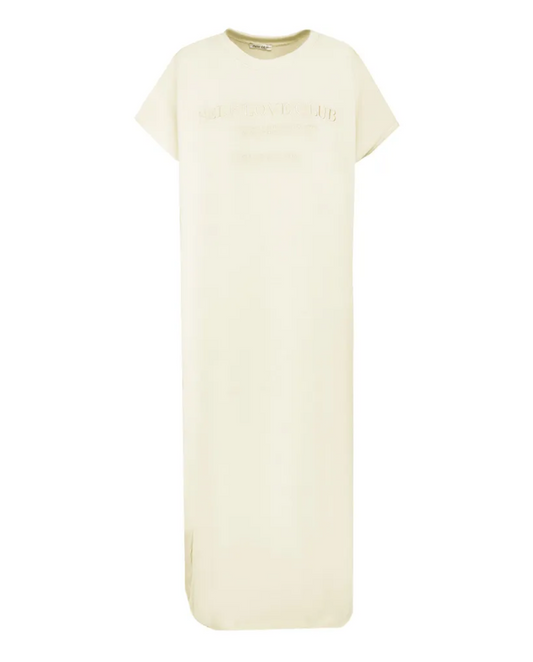 Langes Shirtkleid mit Seitenschlitz - Creme