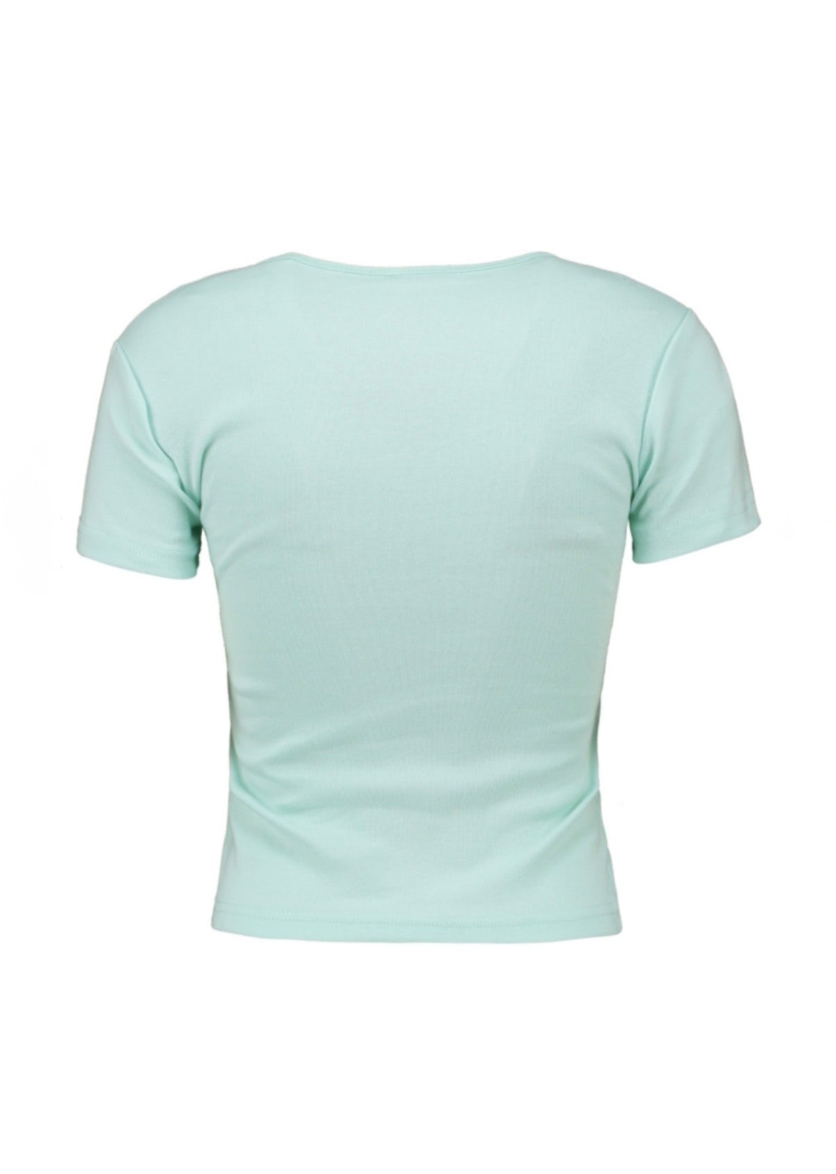 Hailys Cropped T-Shirt Damen – Türkis mit Muschel