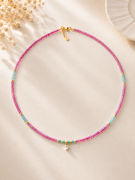 Apatit-Kette mit Zirkonia Anhänger – 925 Sterling Silber & 18K Vergoldung | 40–45 cm