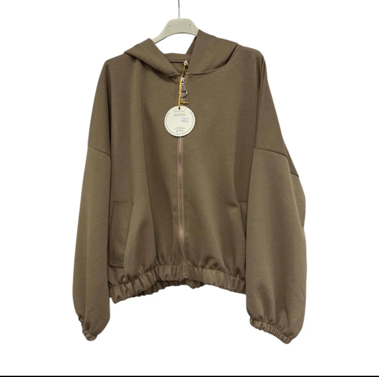 Soft Zip Hoodie Jacke – leichte Stretchjacke mit Kapuze in Trendfarben | Light Yellow, Light Green, Taupe & Black