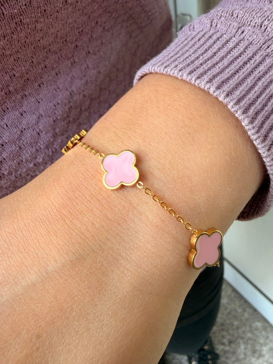 Pink Clover Armband | 18K vergoldet
