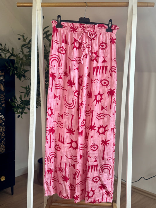 Sunset Vibes Palazzo Pants – Boho Style in Pink & Rot
