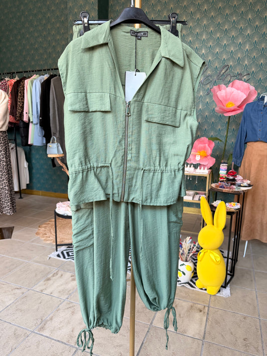 Utility Zweiteiler Set – Cargo Hose & Zip Top in Olive (Made in Italy)