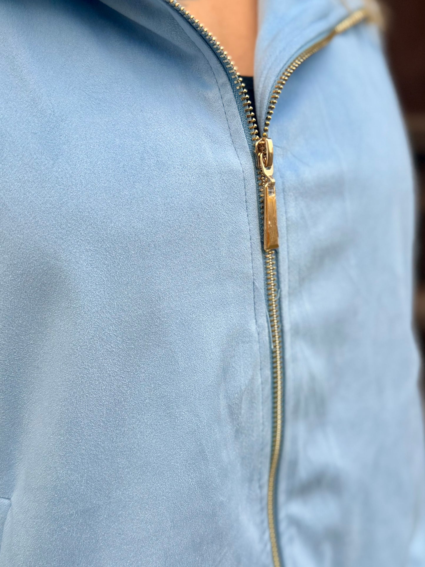 Stretch Suede Jacke – kurze Velours Jacke mit Reißverschluss in Trendfarben | Ecru, Light Blue, Light Yellow & Rosé