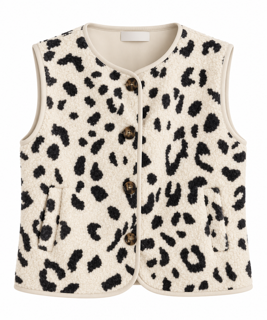 Teddyweste mit Taschen im Leopardenmuster