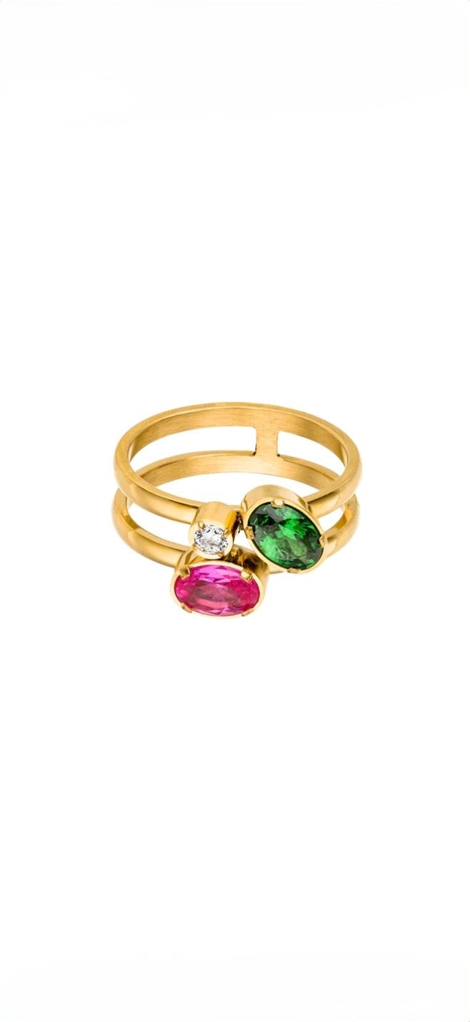 Purelei Harmony Ring – Zirkonia-Duo in Fuchsia & Grün