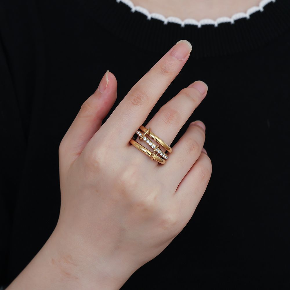 Dreiteiliges Diamond Ring Set Edelstahl Ring