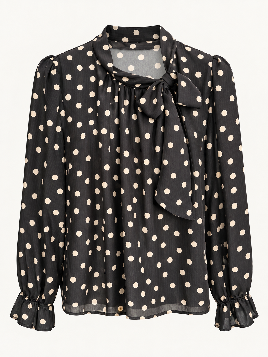 Polka Dot Statement Bluse mit Schleifenkragen und Volantärmeln