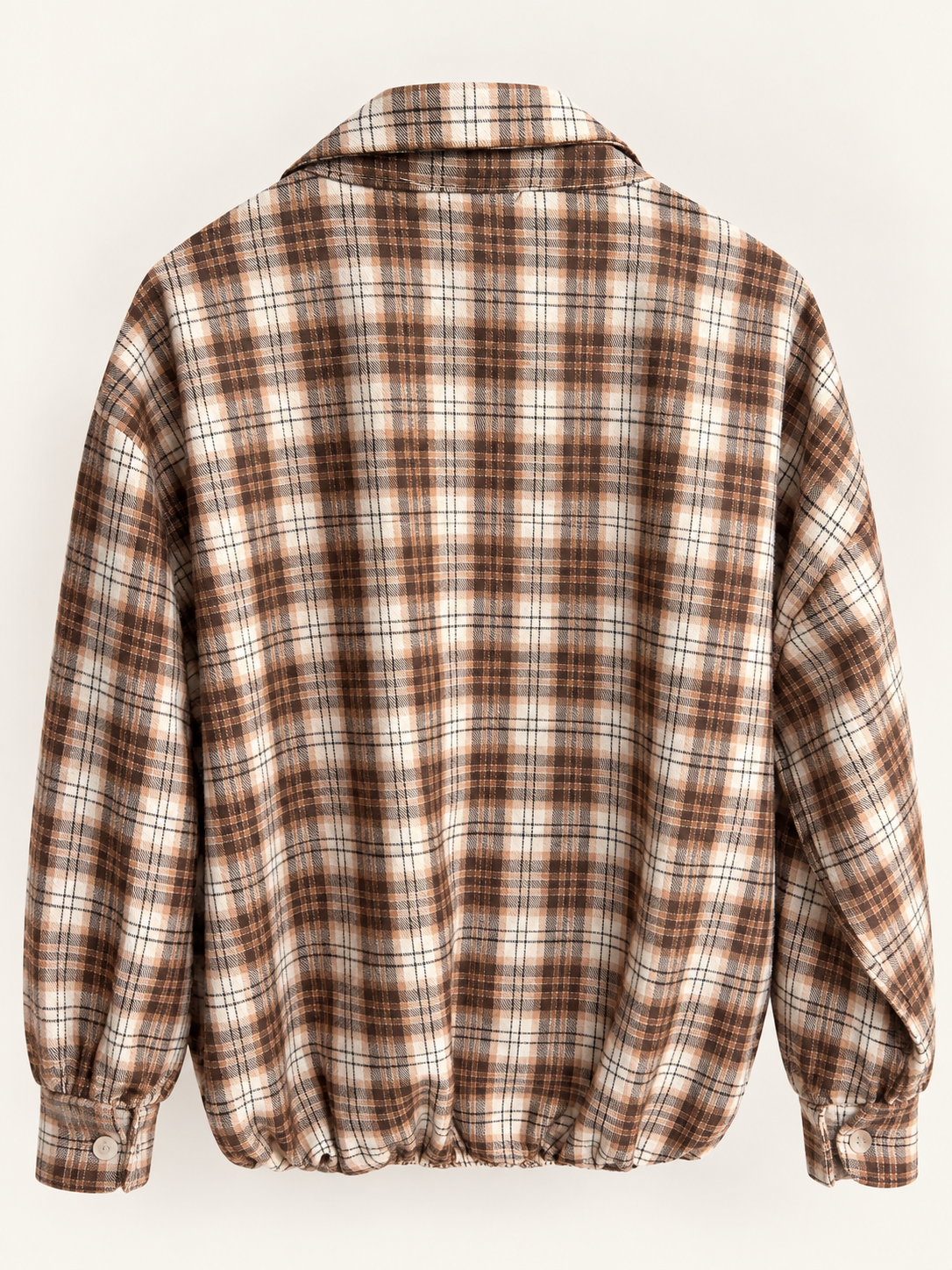 Karo Blouson Hemdjacke mit Reißverschluss – Beige/Braun