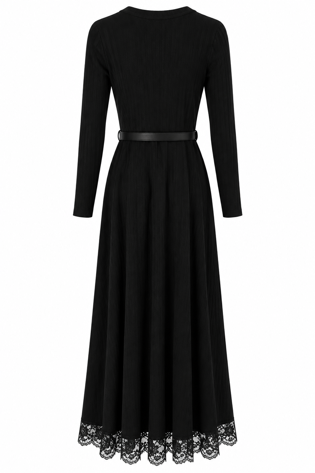Langes Strickkleid mit Taillengürtel