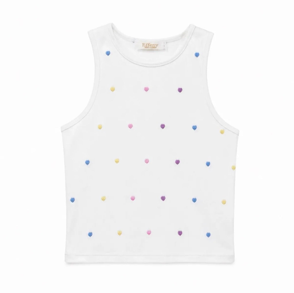 Candy Hearts Top – Besticktes Tanktop mit Herzchen