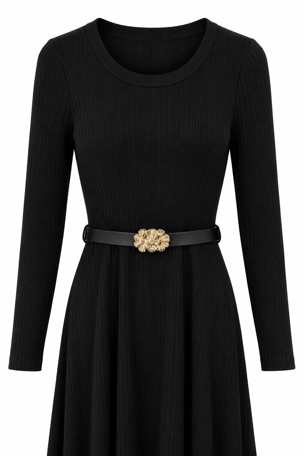 Langes Strickkleid mit Taillengürtel
