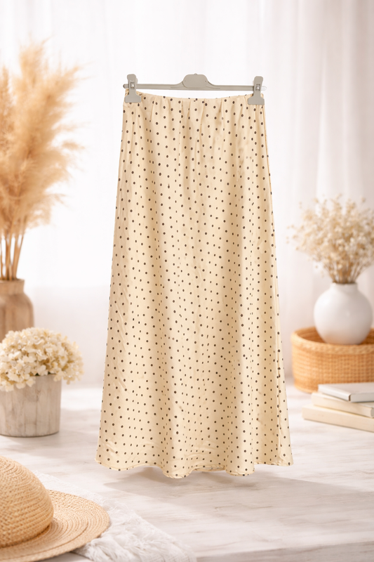 Satin Polka Dot Midi Rock – Fließender Punkte Rock