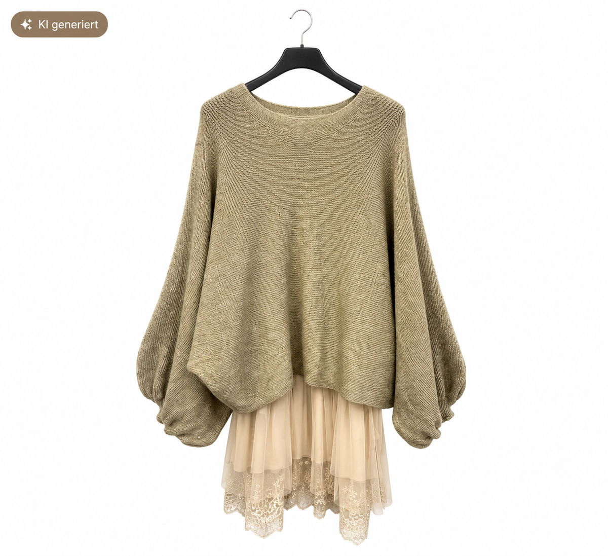 2-teiliges Set aus Oversized Strickpullover & Spitzenkleid