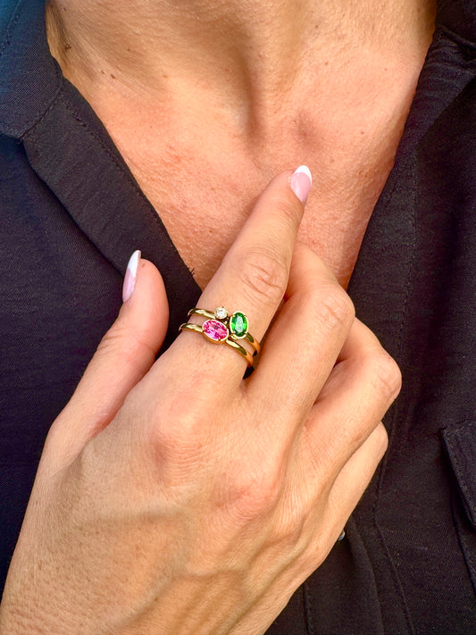 Harmony Ring – Zirkonia-Duo in Fuchsia & Grün