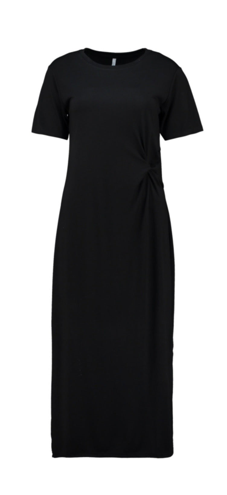 Maxikleid mit Raffdetail – Schwarzes T-Shirt Kleid aus Viskose