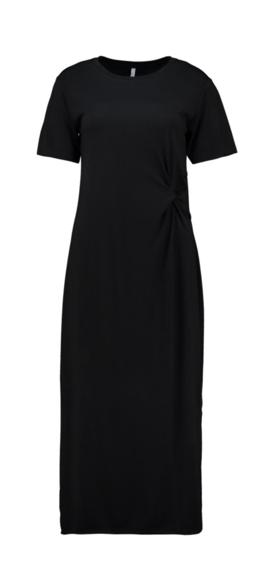 Maxikleid mit Raffdetail – Schwarzes T-Shirt Kleid aus Viskose