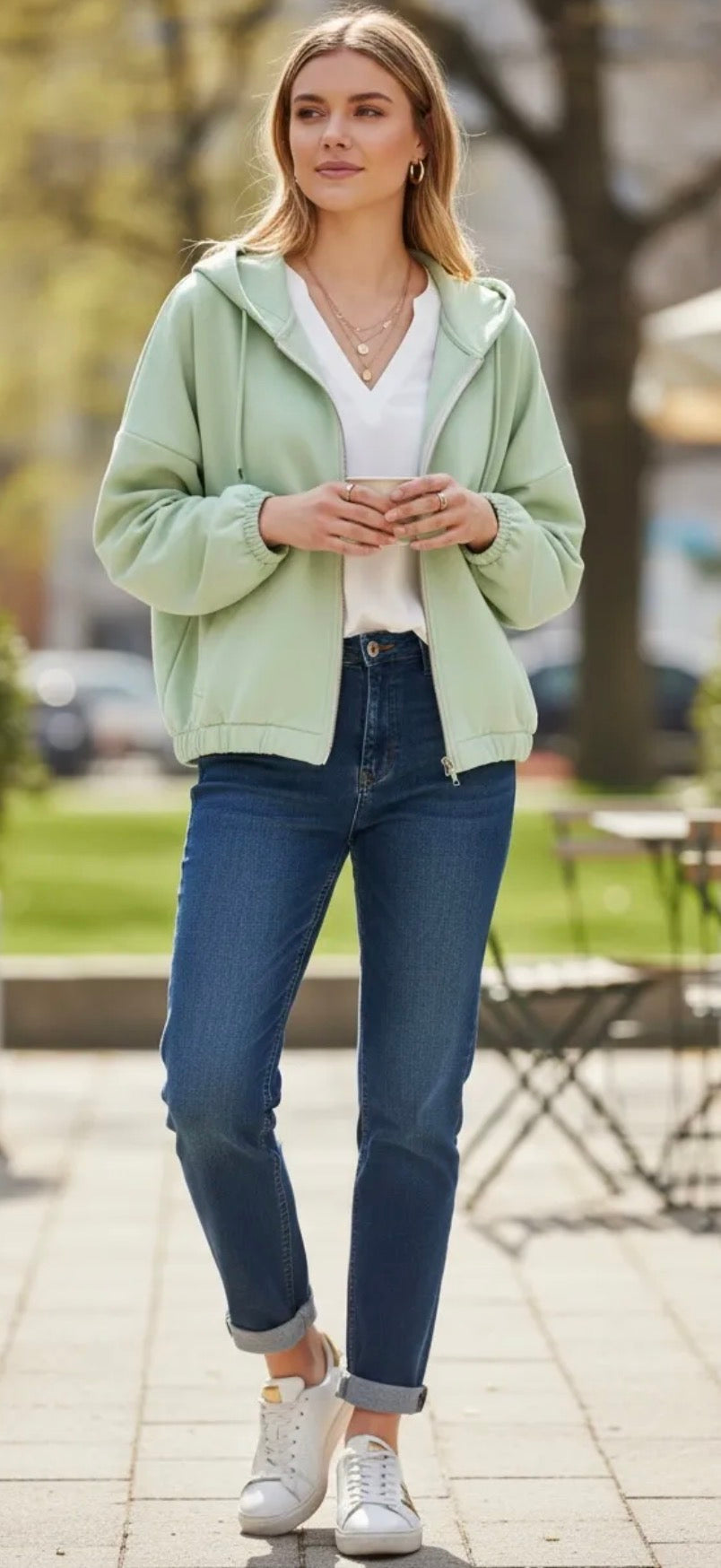 Soft Zip Hoodie Jacke – leichte Stretchjacke mit Kapuze in Trendfarben | Light Yellow, Light Green, Taupe & Black