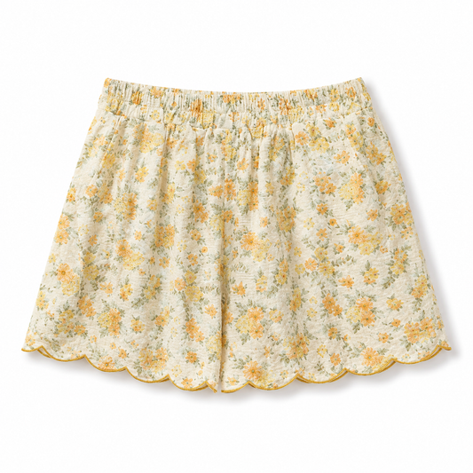 Sunny Blossom Shorts – Florale Shorts mit Wellenkante