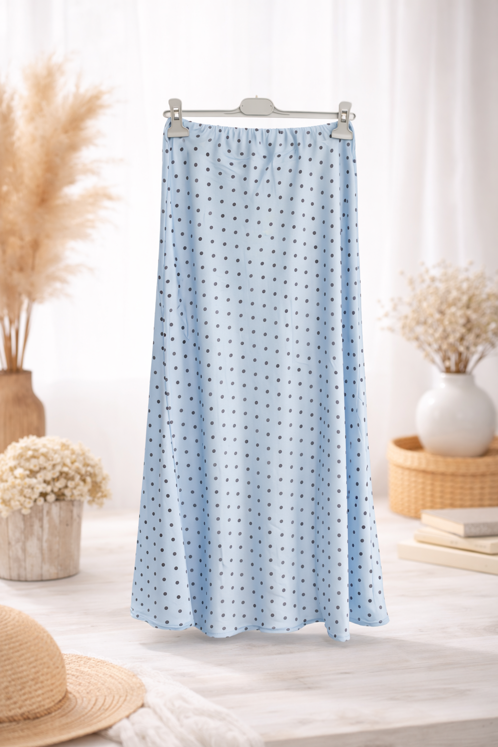 Satin Polka Dot Midi Rock – Fließender Punkte Rock