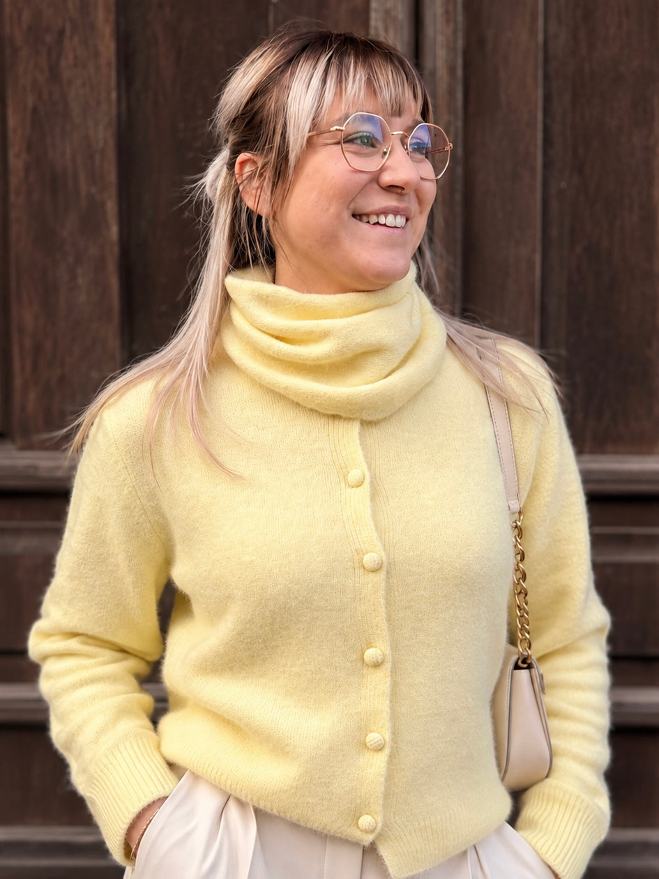 Cardigan mit Dreiecksschal – Damen Strickjacke One Size (S–L)