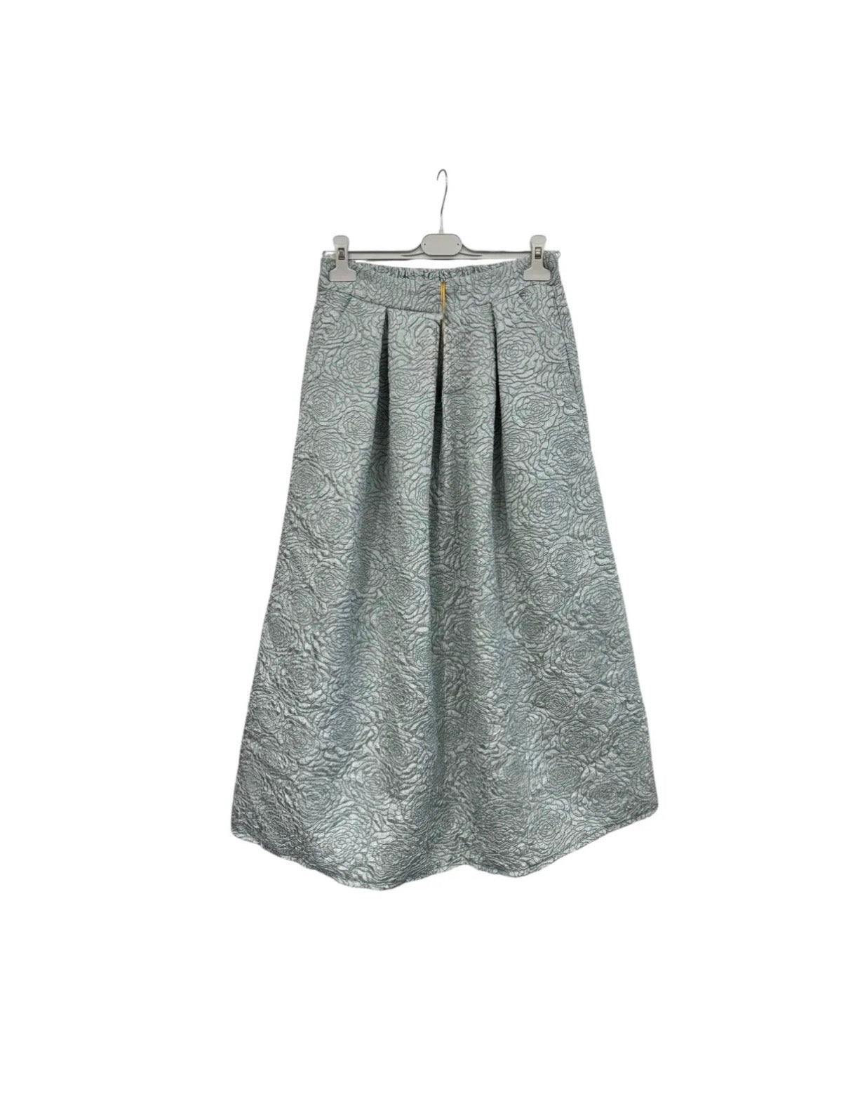 Satin Floral Midi Rock – ausgestellter 7/8 Rock mit strukturierter Blumenoptik & Taschen | Beige, Mint, Yellow & Schwarz