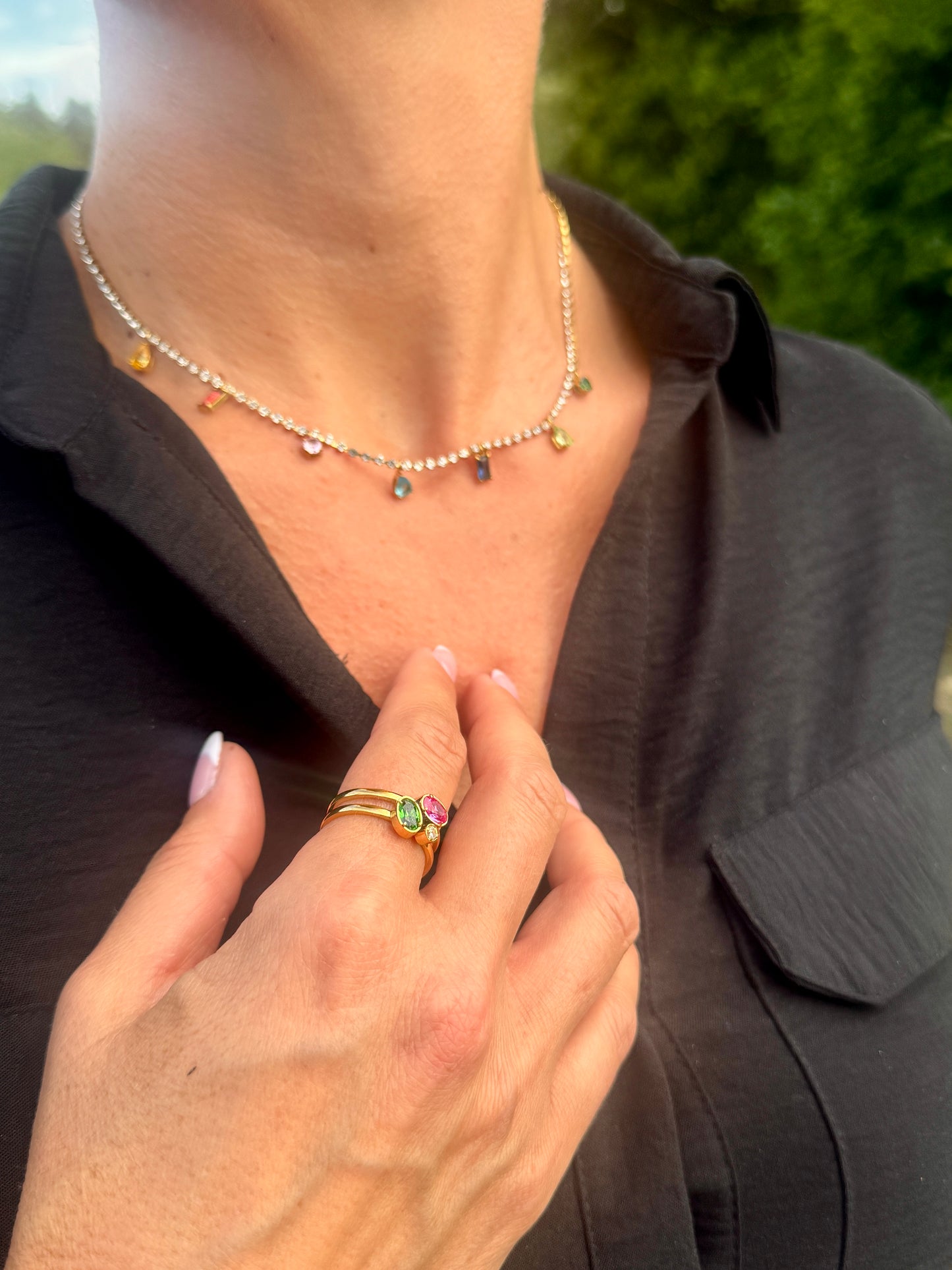 Harmony Ring – Zirkonia-Duo in Fuchsia & Grün