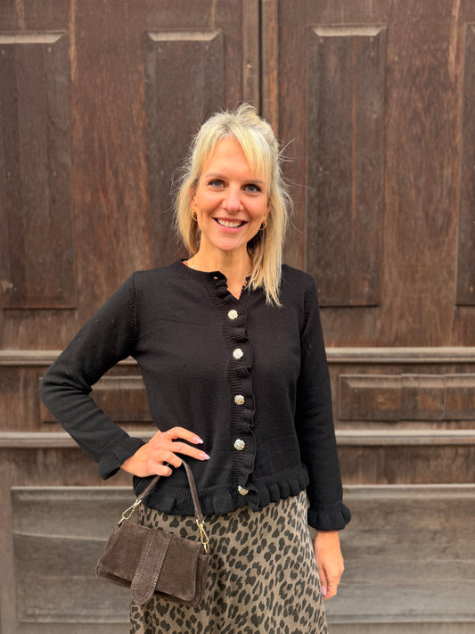 Elegant Knit Cardigan – Black Edition mit goldenen Knöpfen